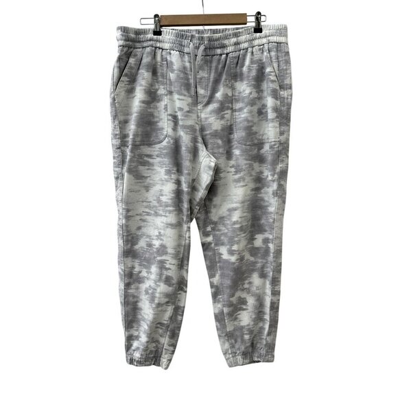Athleta Womens Farallon Camo Print Jogger Pants Stretch Drawstring Waist Gray 18 - Picture 1 of 15